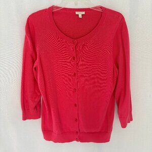 TALBOTS Pink Red Cotton 3/4 Sleeve Cardigan